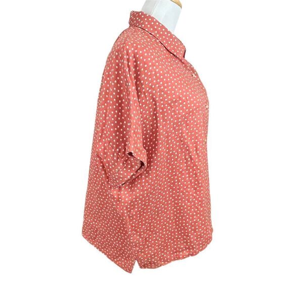 Rachel Zoe Orange Linen Polka Dot Short Sleeve Boxy Fit Button Down L - Picture 4 of 9